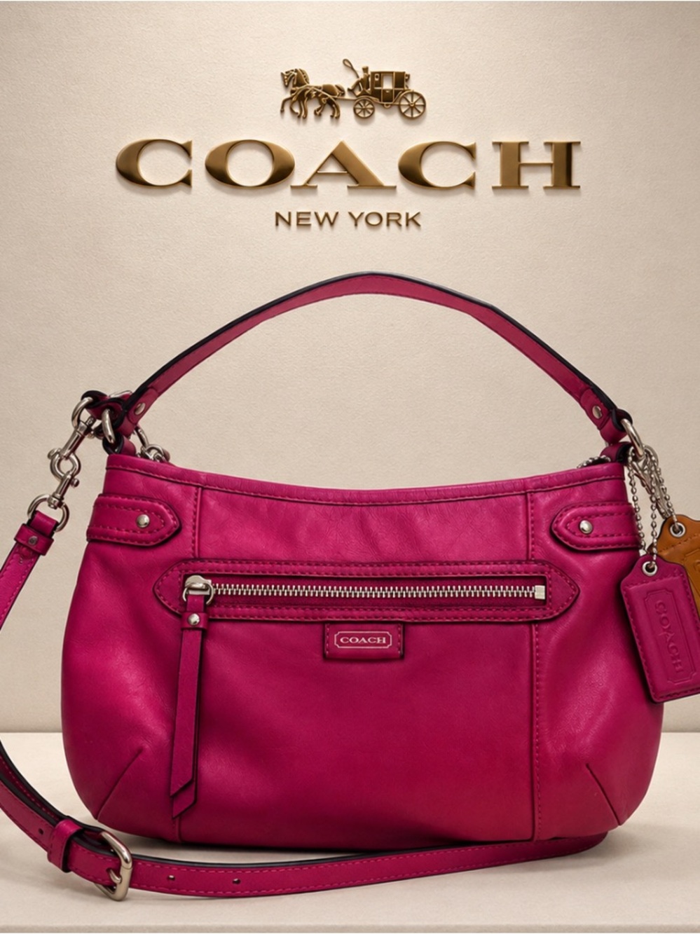 Vintage Coach Leather Smooth Leather Magenta Shoulder Bag Magenta Like New